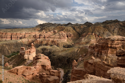 Charyn Canyon National Park with road to Eco Park on Charyn river Kazakhstan