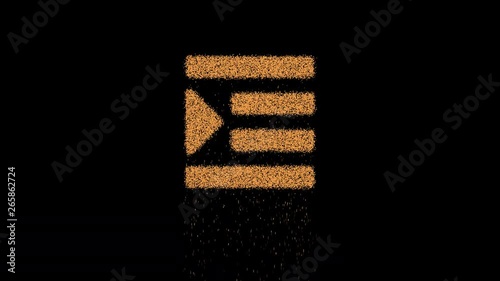 Symbol indent appears from crumbling sand. Then crumbles down. Alpha channel Premultiplied - Matted with color black