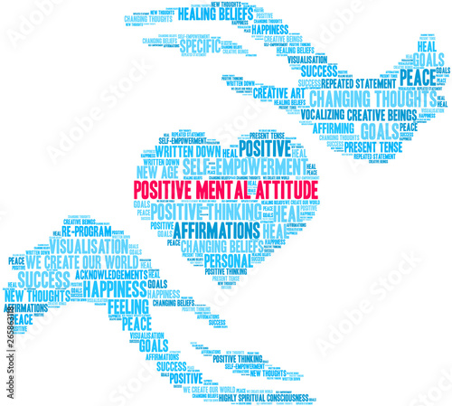 Positive Mental Attitude Word Cloud on a white background. 