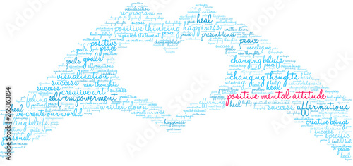 Positive Mental Attitude Word Cloud on a white background. 