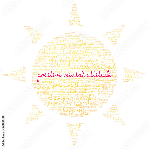 Positive Mental Attitude Word Cloud on a white background. 