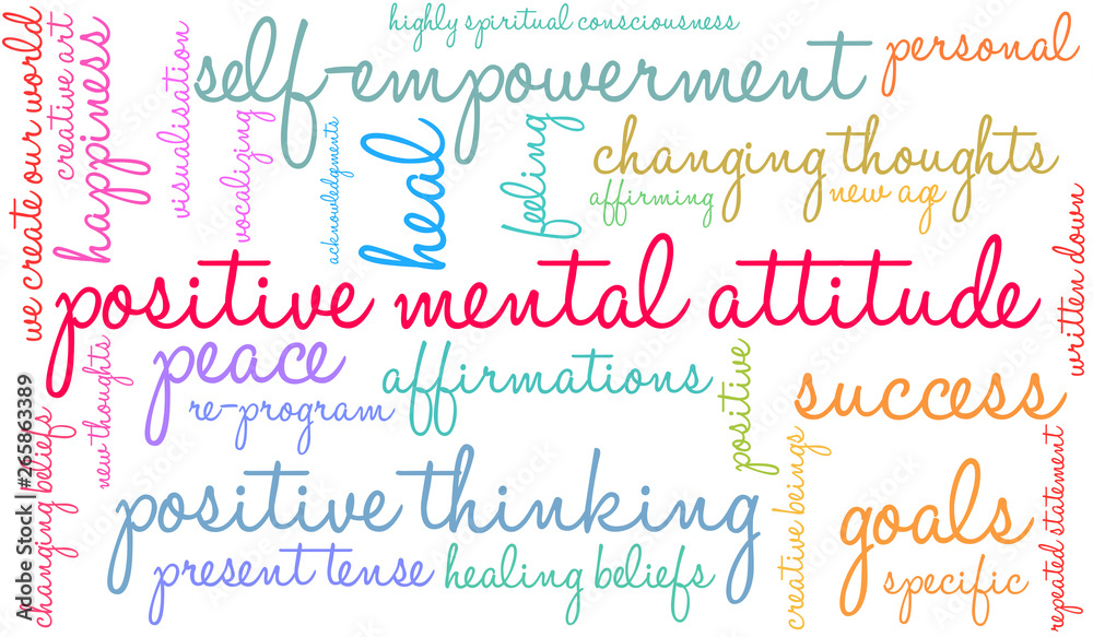 Positive Mental Attitude Word Cloud on a white background. 