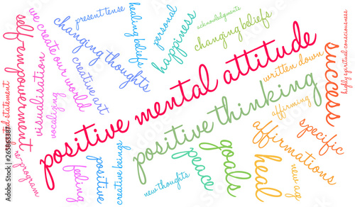 Positive Mental Attitude Word Cloud on a white background. 