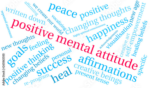 Positive Mental Attitude word cloud on a white background. 