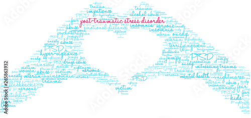 Post-Traumatic Stress Disorder Word Cloud on a white background. 
