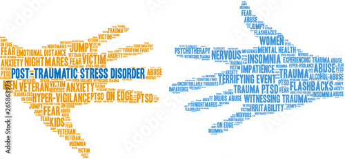 Post-Traumatic Stress Disorder Word Cloud on a white background. 