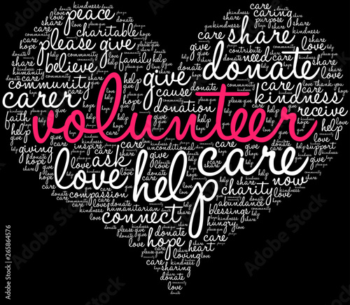 Volunteer Word Cloud on a black background. 