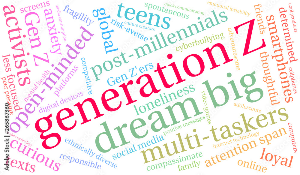 Generation Z Word Cloud on a white background. Generation Z Word Cloud on a white background.