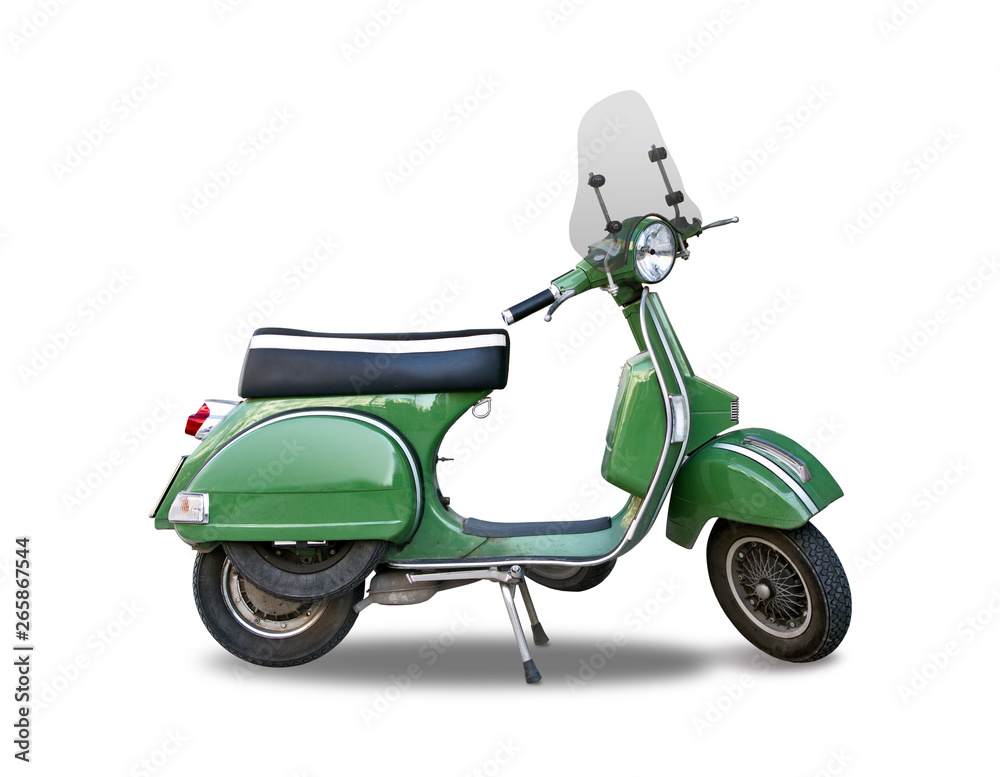 Green Italian classic scooter isolated on white foto de Stock | Adobe Stock