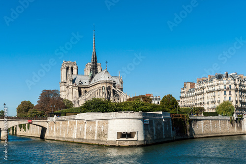 France, Paris, Notre Dame seen from the Seine river