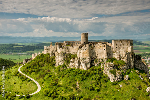 Obraz na płótnie Aerial view of Spis (Spiš, Spišský) castle, second biggest castle in Middle Europe, Unesco Wold Heritage, Slovakia w salonie