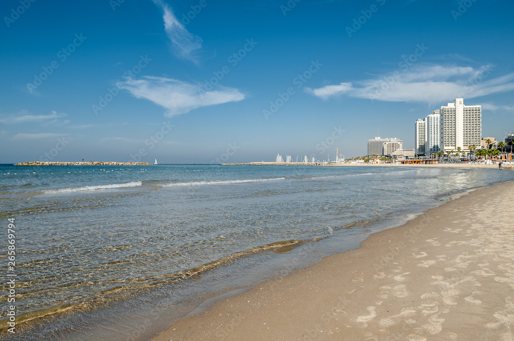 Israel, Tel Aviv, beach on sunny winter day