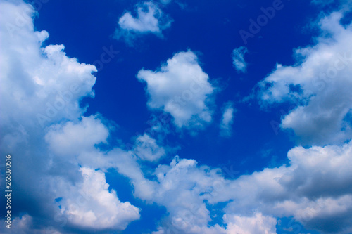 Fototapeta Naklejka Na Ścianę i Meble -  White Clouds Over Blue Sky Background.  Nature, Landscape Concept. Beautiful Nature Background.