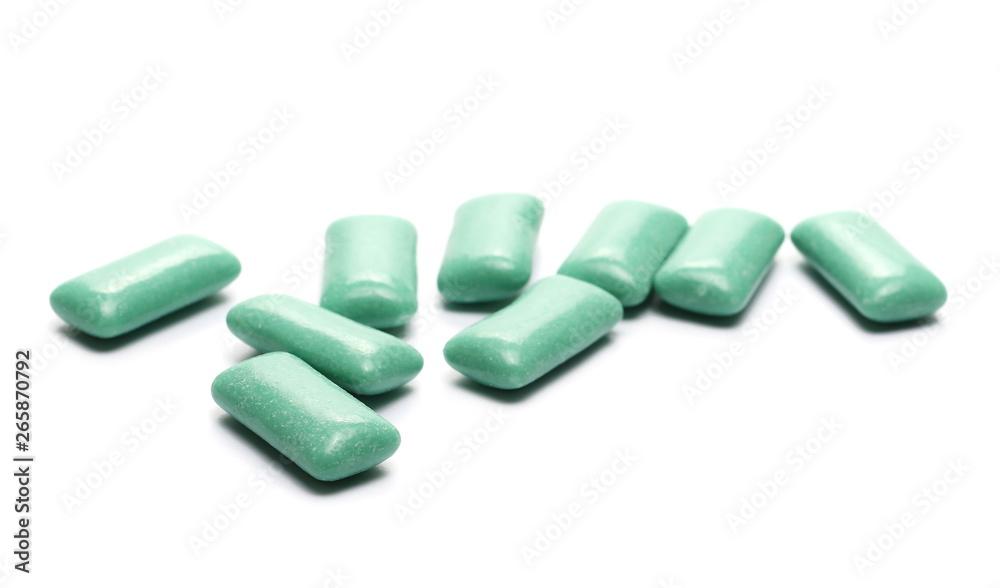 Green chewing gum isolated on white background Green chewing gum isolated on white background