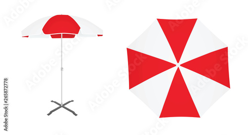 Red and white sun umbrella. vector illustration