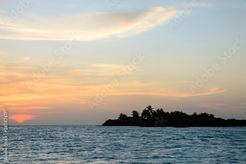 A wonderful sunset in the Maldives. A beautiful landscape and sea