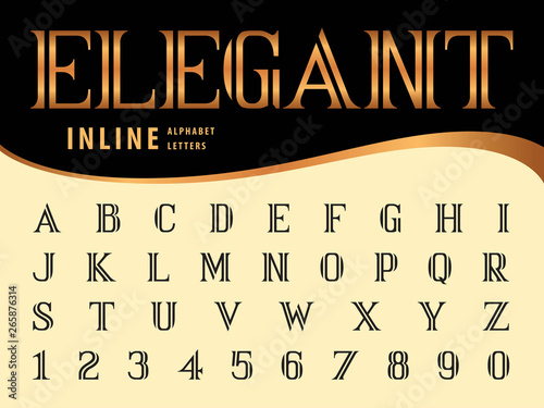 Vector of Elegant Alphabet Letters and numbers, Serif Inline fonts, Vintage and retro typography