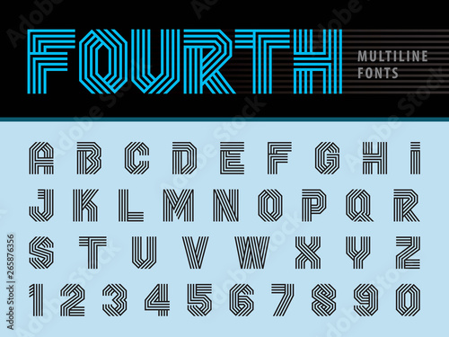 Vector of Modern Alphabet Letters and numbers, Multi Line Stripes Font