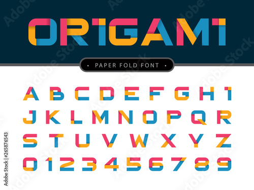 Vector of Origami Alphabet Letters and numbers, Modern colorful Paper fold stylized fonts