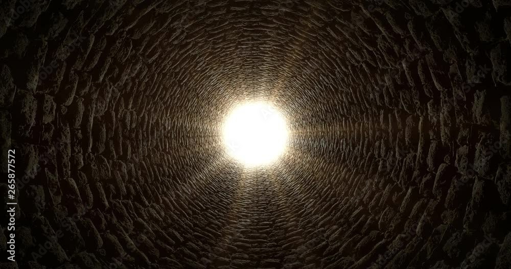 Moving through a tunnel towards the light, 3D looping animation