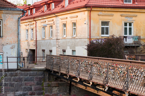 Authentic District in Lithuania  U  upis. Old architecture buildings and love bridge