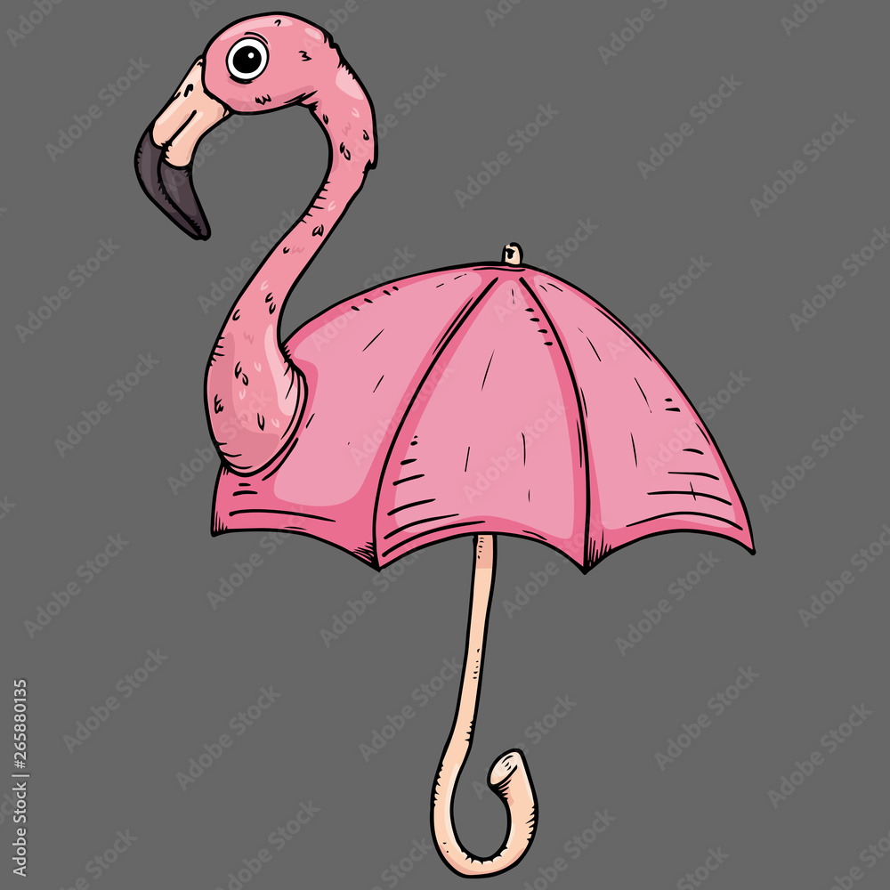 Fototapeta Umbrella icon. Vector illustration of children's umbrella with flamingo. Hand drawn flamingo umbrella.