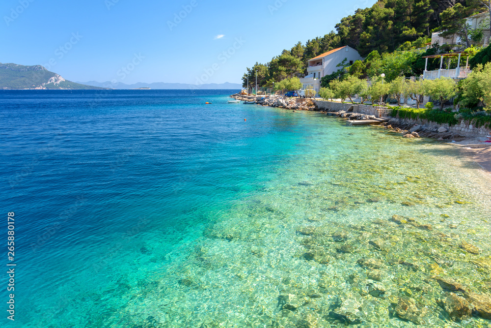 Crystal clear water of adriatic sea in Trstenik, Peljesac peninsula, Dalmatia, croatia