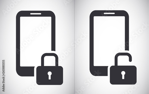 Locked and unlocked smartphone tablet security vector icon symbol