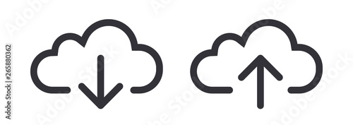 Upload download cloud arrow vector line art icon symbol