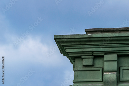 Detailed architectural element from a New York City rooftop