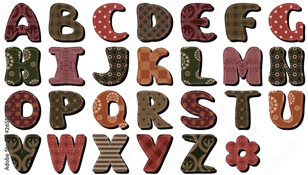 different texture scrapbook alphabet on white background different texture scrapbook alphabet on white background
