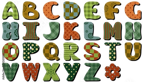 different texture scrapbook alphabet on white background	