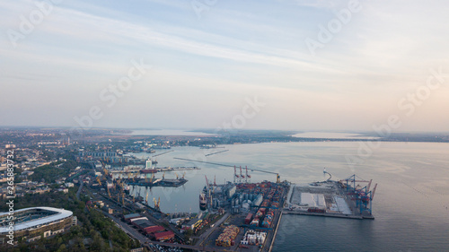 Panoramic View Of The Sea And Part Of The City Of Odessa. Photographed from the drone. Aerial photo shooting
