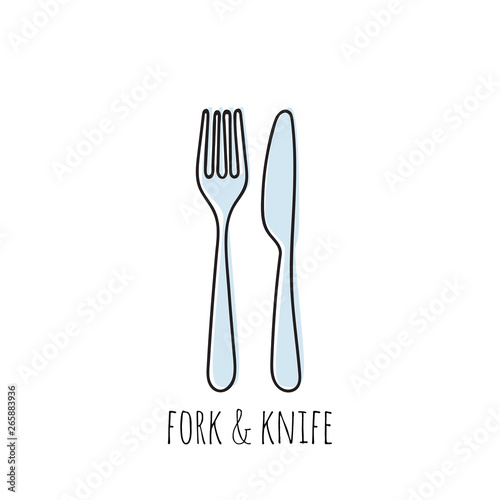 Cutlery knife, fork vector doodle icons. Isolate on white background.
