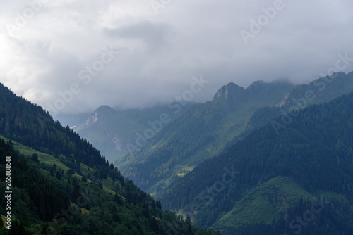 panoramic view of the mountains, cloud and fog