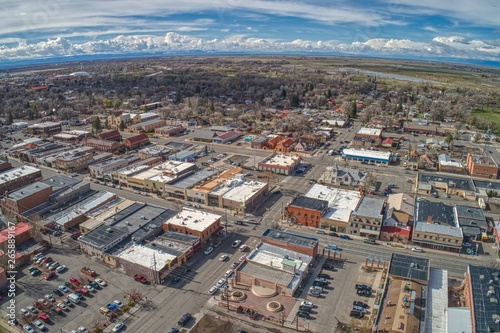 Aerial View of Downtown Alamosa and Train Station in Spring photo
