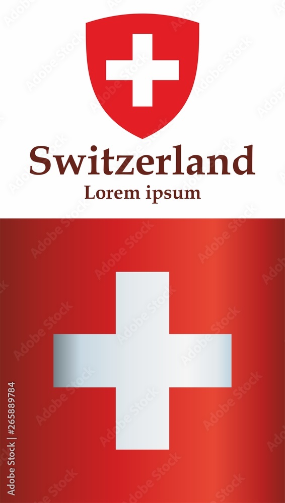 Obraz premium Flag of Switzerland, Swiss Confederation. Template for award design, an official document with the flag of Switzerland. Bright, colorful vector illustration.