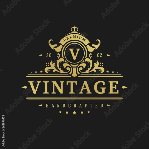 Luxury logo design template vector illustration victorian vignettes ornaments.
