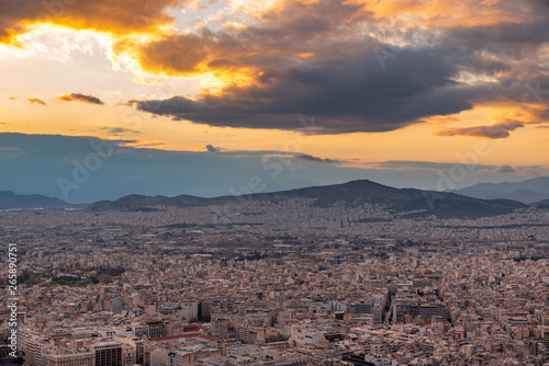 Athens sunset wide landscape and hills