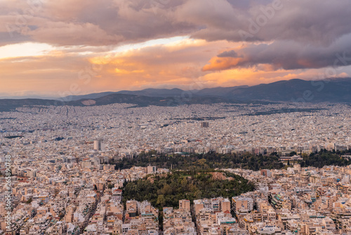 Athens sunset wide landscape and hills