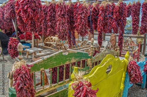 Chile Peppers on Display and for sale in Santa Fe, New Mexico photo