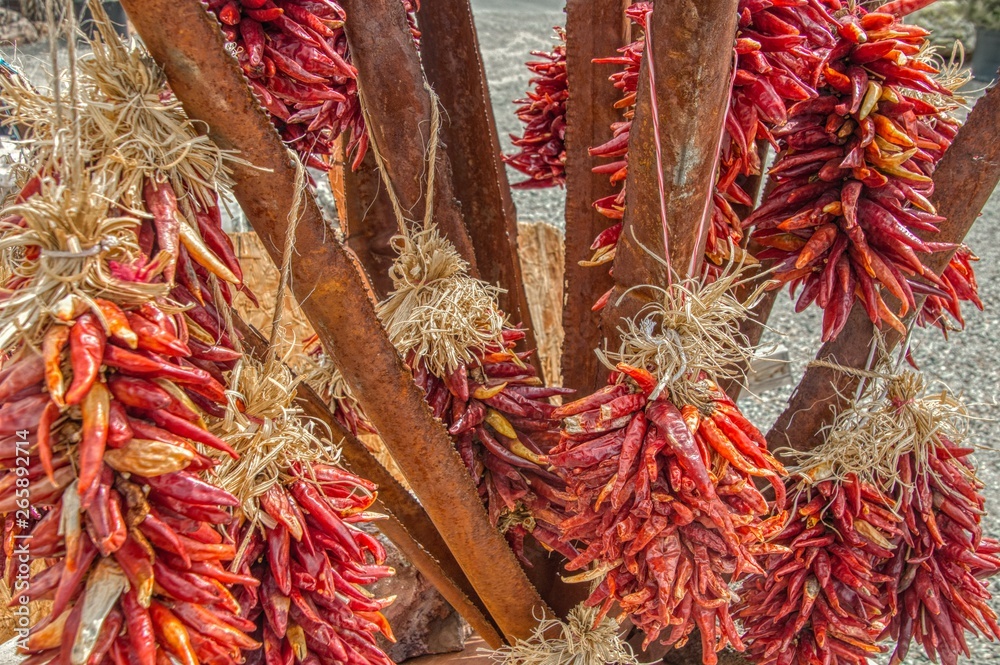 Chile Peppers on Display and for sale in Santa Fe, New Mexico