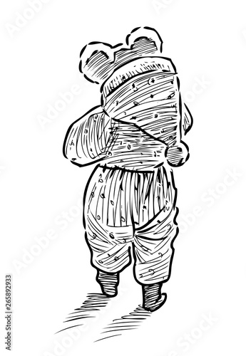 Sketch of a baby in overalls for a walk