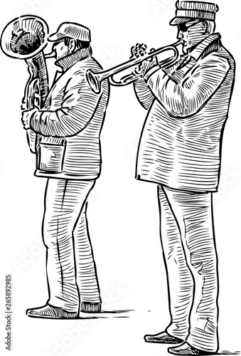 Sketch of a duet of street musicians
