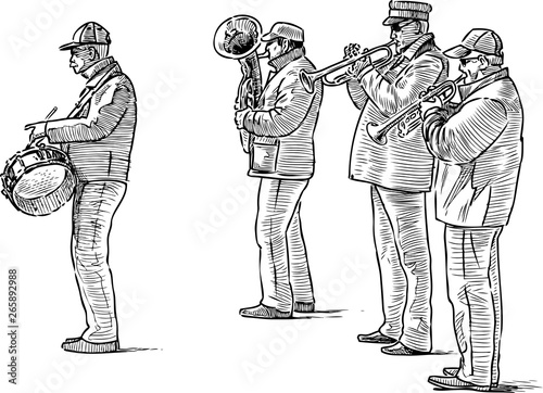 Sketch of a quartet of street musicians