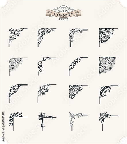Unique retro corner for frames set. Vintage vector patterns for invitations and royal certificates