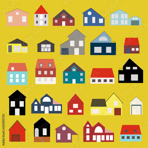 Minimalist houses icons set in scandinavian style. Cute cartoon home. Simple geometric vector elements for your design.