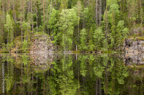 Landscape reflection from forest lake in Finland