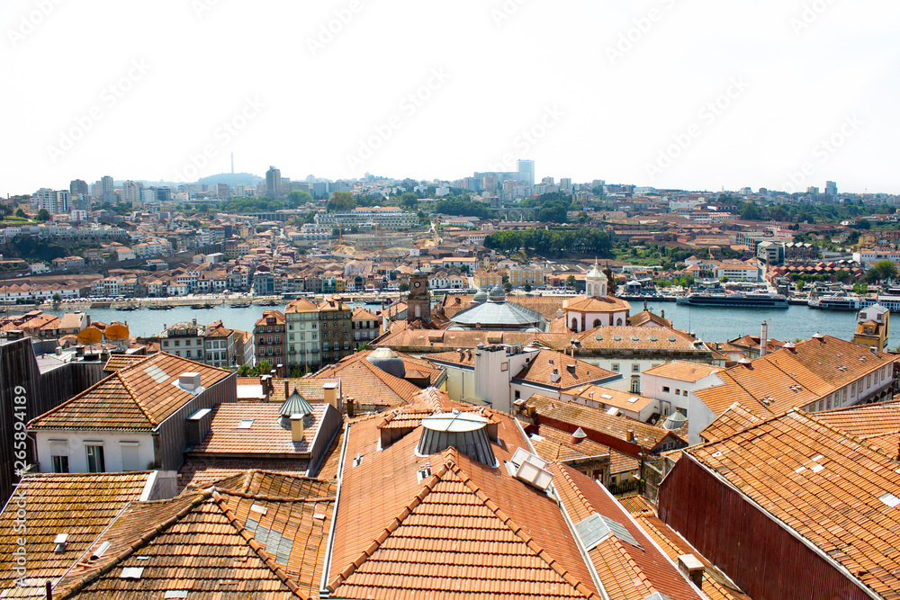 Porto and Gaia city skyline/old town across Douro River, Portugal