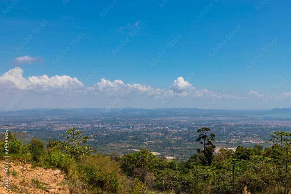 Aerial view to Kampot town from the view point in Bokor National Park, Cambodia